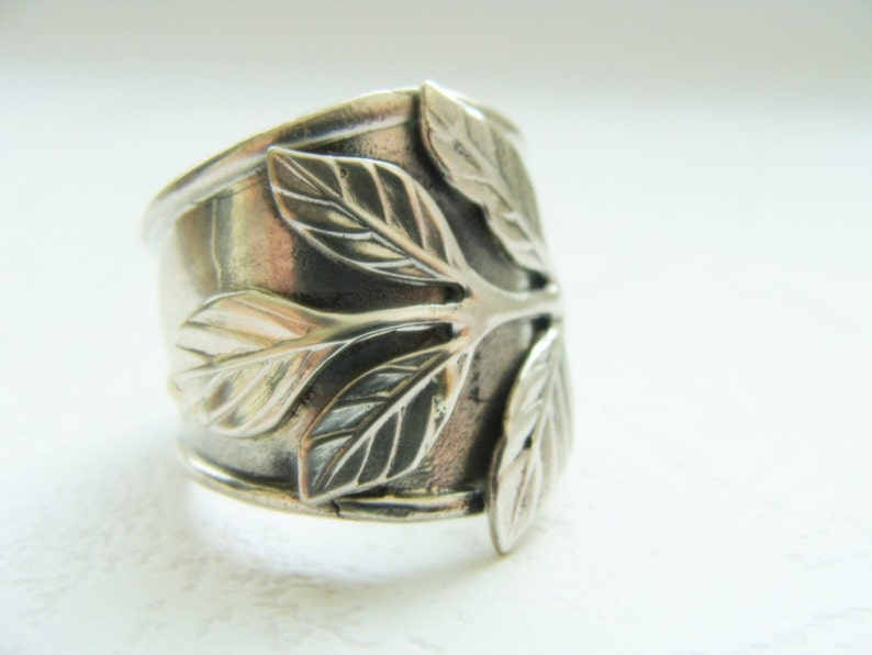 Silver Leaf Ring Silver Wide Band Ring Sterling Silver Armor Ring Adjustable Silver Ring Sterling Silver Flower Ring Leaf Jewelry image 1