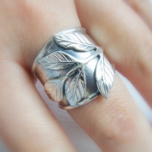 Silver Leaf Ring Silver Wide Band Ring Sterling Silver Armor Ring Adjustable Silver Ring Sterling Silver Flower Ring Leaf Jewelry image 5