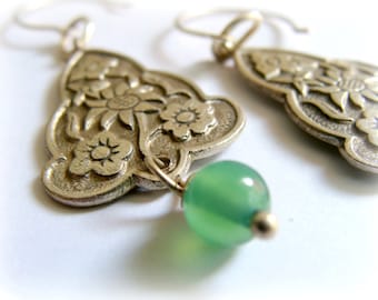 Pendientes Flor Plata con cuentas de jaspe verde - Pendientes Flor Plata de Ley - Pendientes Flor con Jaspe