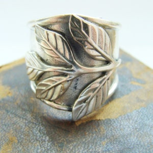 Silver Leaf Ring Silver Wide Band Ring Sterling Silver Armor Ring Adjustable Silver Ring Sterling Silver Flower Ring Leaf Jewelry image 4