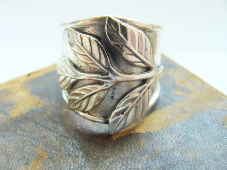 Silver Leaf Ring Silver Wide Band Ring Sterling Silver Armor Ring Adjustable Silver Ring Sterling Silver Flower Ring Leaf Jewelry image 4