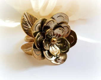 Flower Ring - Flower Metalwork Adjustable ring - Gold Flower RIng - Metalwork Flower Ring - Big Handmade Flower Ring