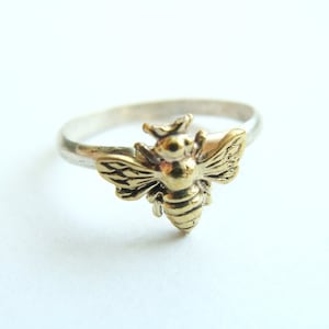 Bee Silver Ring - Silver and Brass Ring - Bee Stack Ring - Gold bee stacking ring - Sterling Silver Bee Ring - Gift Ideas for Her