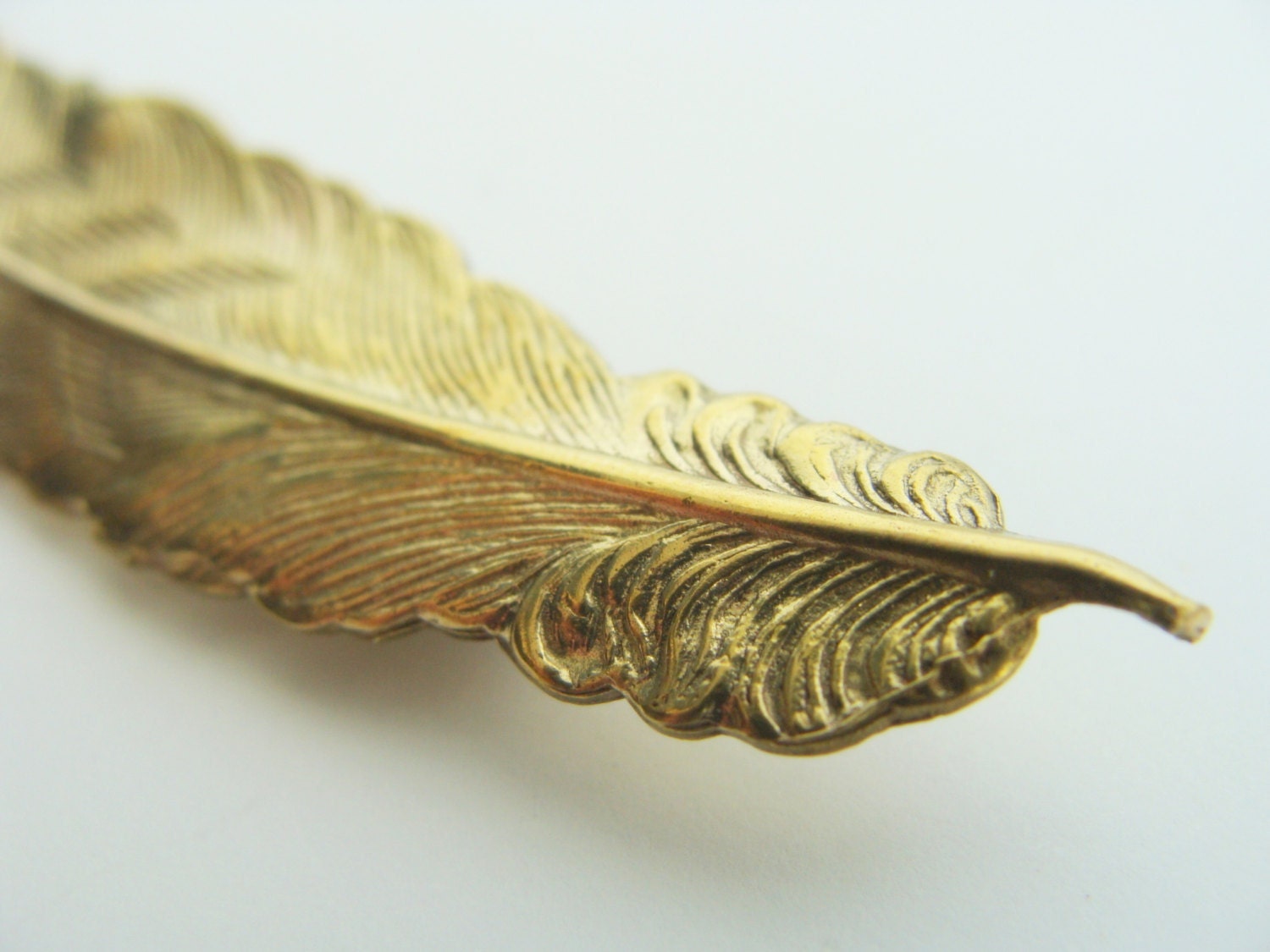 Long Goldtone Feather Pin Quill Pen Style - Ruby Lane