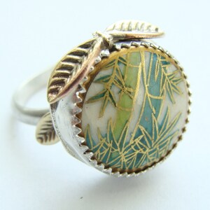 Bambus Stiele Silber Ring - Satsuma Knopf 1940er Jahre Vintage - Bambus Stapel Ring Sterling Silber - Bambus Silberschmuck