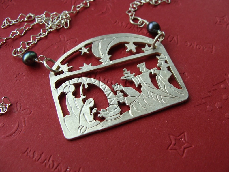 Nativity Scene Silver Necklace Christmas Nativity Scene Etsy
