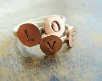 Sterling Silver hand Stamped LOVE Ring -  Personalized Initial Ring - Love Stackable Ring - Personalized Love Rings - Love Ring