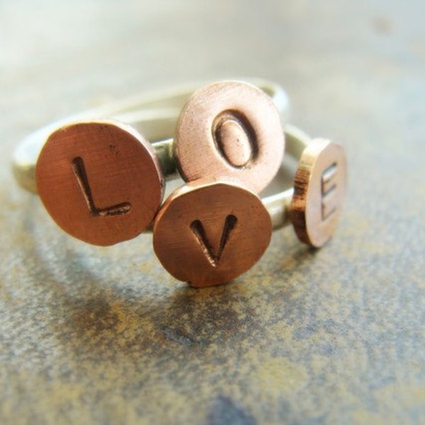 Sterling Silver hand Stamped LOVE Ring -  Personalized Initial Ring - Love Stackable Ring - Personalized Love Rings - Love Ring