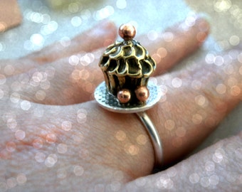 Cupcake ring - Sterling Silver Cupcake Ring - Mixed Metals Ring - Cupcake Jewelry - Metalwork Cupcake Jewelry - Candy Jewelry - Candy Ring