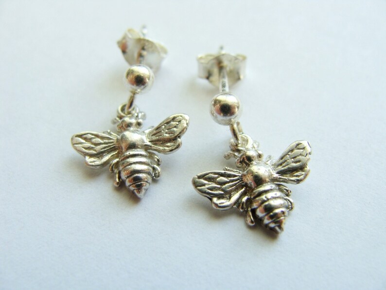 Sterling Silver Bee earrings Womens Jewelry . earrings . Gift Ideas for Her, Friend, Bridesmaids image 2