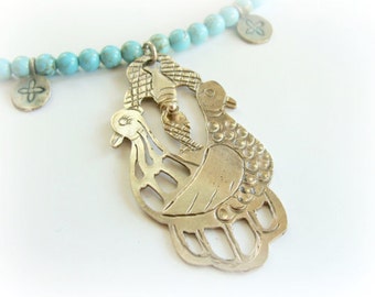 Ancient Birds Necklace - Sterling Silver Bird Metalwork Necklace - Silver Statement Necklace - Lyra Bird Necklace - Dove Silver Necklace