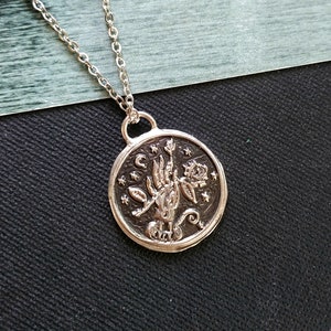 Sterling Victorian Hand Pendant - Antique Wax Seal Jewelry - Hand and Rose Jewelry - Fortuneteller Jewelry - Silver Victorian Wax Seal