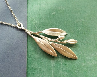 Olive Leaf Necklace, Olive Necklace , Olive Leaf Branch, Leaf Silver Necklace, Olive Sterling Silver Necklace, Leaf Silver Jewelry