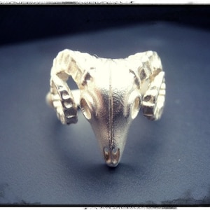 Ram Ring Sterling Silver - Ram&#39;s Head Jewelry - Aries Ring - Occult Goat Head ring - Skull and Horns Ring - Pagan Silver Ring - Occult Jewel