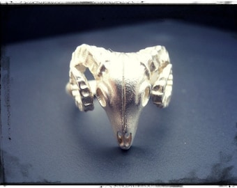 Ram Ring Sterling Silver - Ram's Head Jewelry - Aries Ring - Occult Goat Head ring - Skull and Horns Ring - Pagan Silver Ring - Occult Jewel