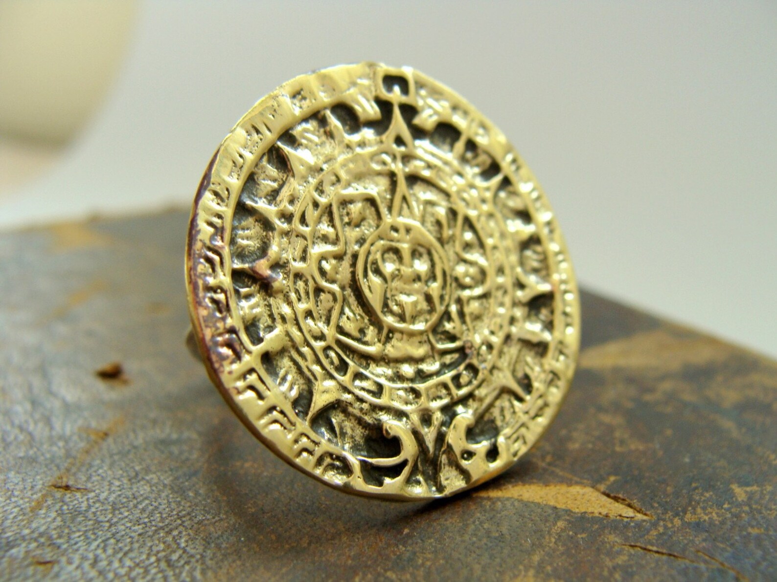 Mayan Calendar Ring Mayan Disk of Sun Silver Ring Wax Seal Etsy
