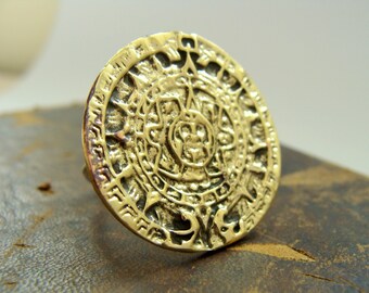 Mayan Calendar ring - Mayan Disk of Sun Silver Ring - Wax Seal Ring - Wax Seal Stamped Brass Jewelry - Wax Seal Ring