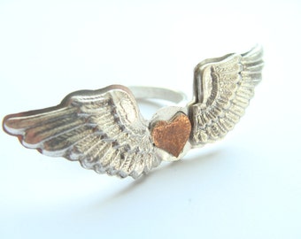 Winged Heart Ring - Winged Heart Silver Ring - Cupid Ring Sterling Silver - Valentine Day Ring - Angel Wings Ring - Angel Ring Silver 925