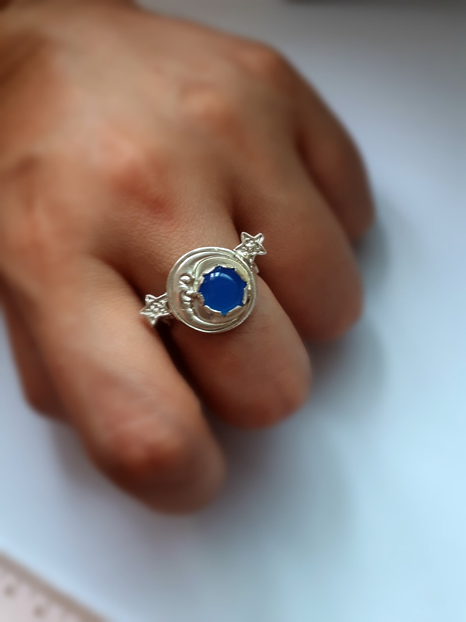 Sparkle Stars on Blue Adjustable Ring With Choice of Antique