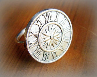 Compass Ring, Sterling Silver Ring, Silver Stacking Ring, Graduation Gift, Compass Rose, time traveler jewelry , Roman Numbers Jewelry