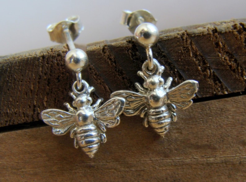 Sterling Silver Bee earrings Womens Jewelry . earrings . Gift Ideas for Her, Friend, Bridesmaids image 1