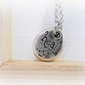Silver Drop Necklace - Flower quote Necklace - Heal Silver necklace - Get Well Soon Gift - Heal Quote Necklace - Pebble Jewelry