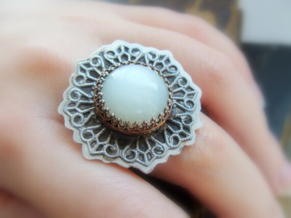 Big Moonstone Silver Ring - Moonstone Cocktail Ri… - image 3