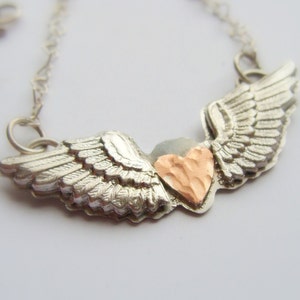 Winged Heart Silver Necklace - Winged Heart Necklace - Valentine Heart Jewelry - Flying Heart Necklace - Heart Gift for Her