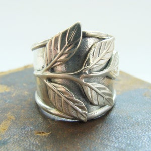 Silver Leaf Ring Silver Wide Band Ring Sterling Silver Armor Ring Adjustable Silver Ring Sterling Silver Flower Ring Leaf Jewelry image 2