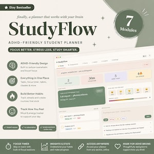 ADHD Student Planner | Focus Timer, Habit Tracker, Web App (Digital Download)