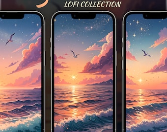 iPhone Wallpaper 5 Sunset Over the Ocean Lofi Collection | Aesthetic Boho Backgrounds, sunset wallpaper