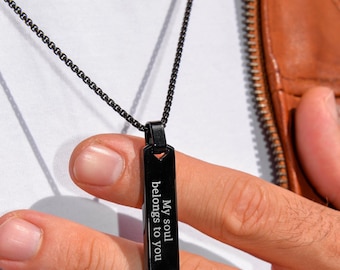 Personalized Stainless Steel Necklace for Men: Custom Engraved Pendant