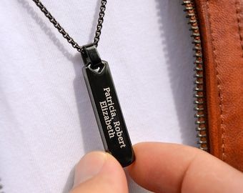 Personalized Stainless Steel Bar Necklace for Men: Custom Engraved Pendant