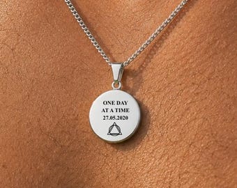 Sobriety Gift for Him, Personalized Recovery Necklace, One Day at a Time Compass Pendant, Sober Anniversary Gift, Custom Date Necklace