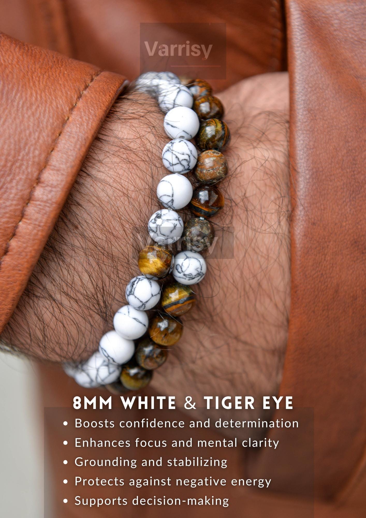 Skcess Braccialetto con perline per yoga, da uomo, 8 mm, con occhio di tigre, pietra lavica, per uomo e perle, 19CMx8MM, Cristallo