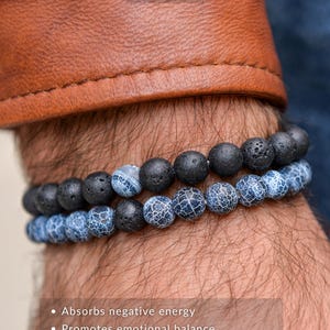 Mens Lava Stone Bead Bracelet - Matte Black Onyx with Lava Beads - Tiger Eye Bead Bracelet - Gift for Him - Gift for Men - Mens Jewelry