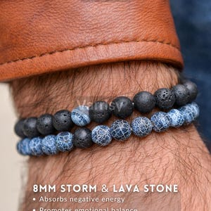Lava Stone Bead Bracelet Set: Matte Onyx, Tiger Eye, Malachite