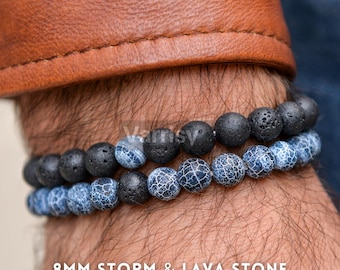 Lavastein Perlenarmband-Set: Matte Onyx, Tigerauge, Malachit