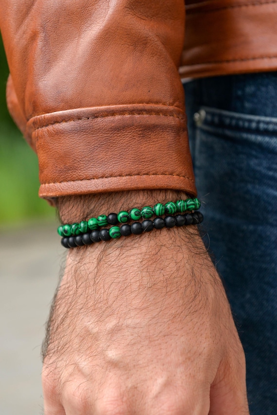 Bracelet Perles Pierre De Lave Et Gemmes - 8 Mm - Noir - Neuf Avec étiquettes