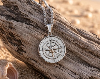 Personalized Coordinates Necklace for Men, Custom Compass Pendant, Engraved Location Necklace, Anniversary Gift for Him, Custom Message