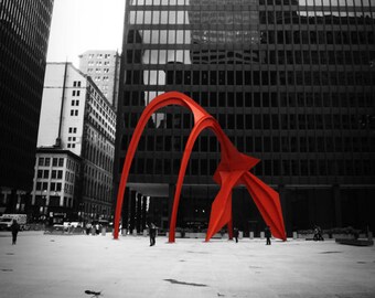 Chicago Calder Sculpture Original Black and White W/Red Photograph Home Decor Gift Icon