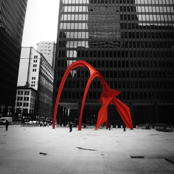 Chicago Calder Sculpture Original Black and White W/Red Photograph Home Decor Gift Icon