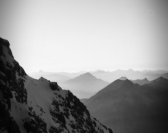 Zugspitze, Germany Mountain Black and White Photograph Home Decor Gift Alps Nature