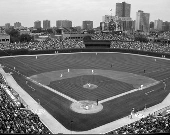 Chicago Cubs Wrigley Field Black and White Photo Architecture Home Decor Gift Sports City