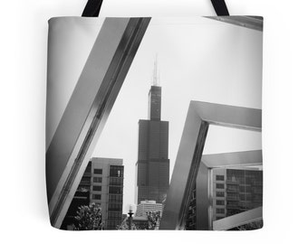 Sears Tower Through A Sculpture Black and White Photo Tote Bag Gift