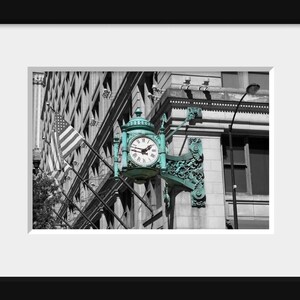 Marshall Fields Iconic Clock Photo Chicago Home Decor Gift Architecture Black and White image 2