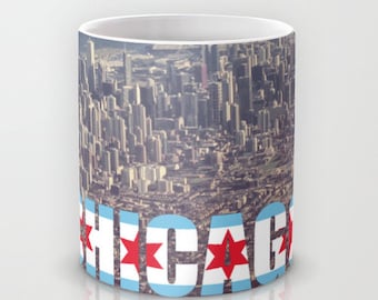 Chicago City Flag Text Photo Mug Kitchen 11 or 15 oz. House Warming Gift Architecture Buildings