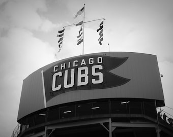 Chicago Cubs Wrigley Field Back of Scoreboard Sign Black and White Photo Home Decor Gift Sports Baseball Icon