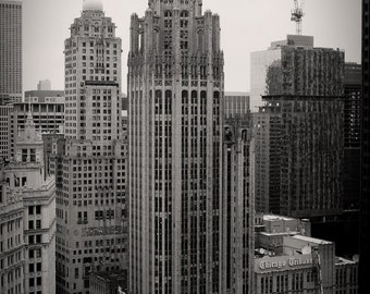 Chicago Tribune Tower Building Original Black and White Photograph Home Decor Gift Icon