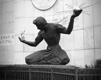 Spirit of Detroit Sculpture Detroit, Michigan Black and White Photo Architecture